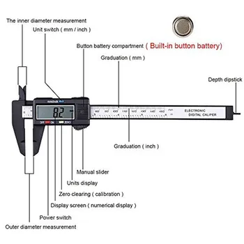 Digitalno kljunasto merilo z Velikim LCD Zaslon Plastike Elektronskih Vernier Kaliper za Merjenje Orodje, 0-6 V/0-150 mm Novo Merilno Orodje