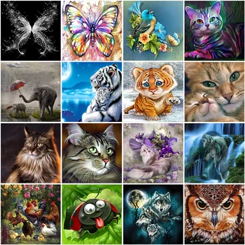 DIY 5D Diamond Slikarstvo Mačka Tiger Celoten Krog Sveder Diamantni Vezenje Živali Mozaik Sliko Nosorogovo Navzkrižno Šiv Doma Dekor