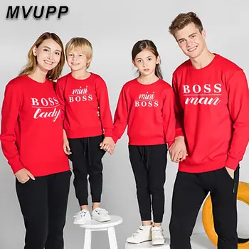 Družina ujemanje sweatshirts družino obleke očka mamica sina baby fantje oblačila pismo tiskanja pulover z dolgimi rokavi črne, rdeče ŠEF