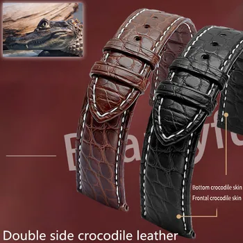 Dvojno Straneh Krokodil Aligator Kože Pravega Usnja Watchband Pasu Watch Trak Zapestnice za 18 mm/19 mm/20 mm/21 mm/22 mm Black