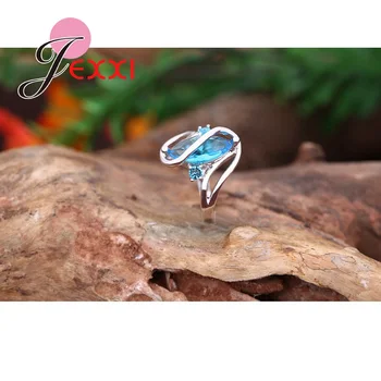 Edinstveno Modro Kubičnih Cirkonij 925 Sterling Silver Obroči Luksuzni Kamen za Ženske Poročni Nakit Anel Feminino