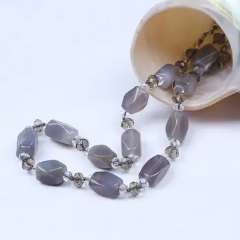 Elegantna naravnih poldragi kamen, noge verigo choker ogrlica kristalno sivi kamen ženske ogrlico, zapestnico ročno izdelan nakit set