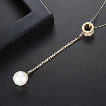 FXLRY nov design, bela /Zlata barva AAA Cirkon Dolg pulover verige pearl obesek Za ogrlico Ženske Poročne svate Nakit