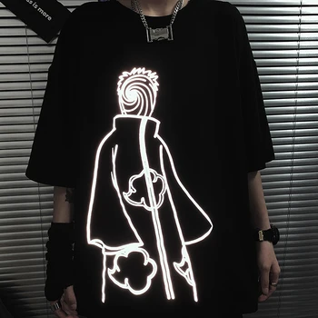 Harajuku Anime Naruto risanka Odsevni Tisk ženske vrh Ulične Poletje Punk Kratek Rokav Svoboden Letnik Black T-shirt Oblačila