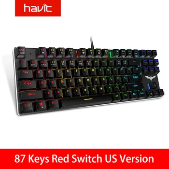 HAVIT Gaming Mehanske Tipkovnice 87/104 ključi USB, Žična tipkovnica Modro/Rdeče Stikalo Osvetljene Tipkovnice NAS/ruska Različica