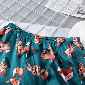 HiLoc Risanka Tiskanja Fox Pižame Iz Top In Kratke Hlače Vzorec Sleepwear Ženske Pajama Gumb Žep Kratek Rokav Domov Obleko Določa 2021