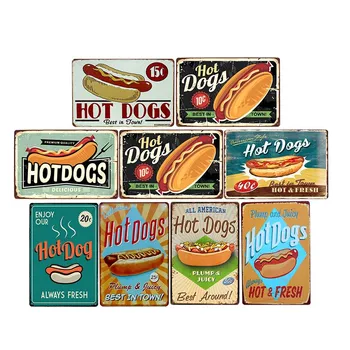 Hot Dog Plakat Letnik Kovinski Tin Znaki Hrane Evropi Restavracija Dekorativni Fast Food Trgovina Objave Dekoracijo Sten 20x30cm
