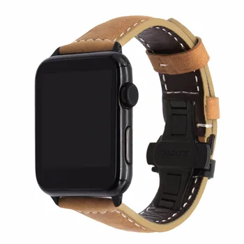 Italijanski Pravega Usnja Watchband za iWatch Apple Gledati Serije 5 4 3 2 1 38 mm 40 mm 42mm 44 Band Jekla Metulj Sponke Traku