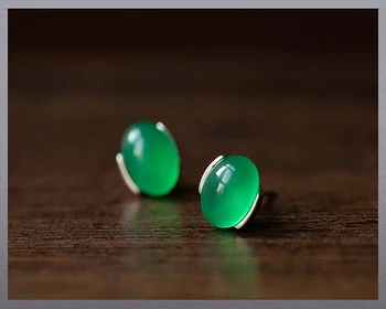 Jade uhani 925 sterling srebro majhen ženski uhani Smaragdno Zelena chalcedony Carnelian Gemstone nakit Retro earings