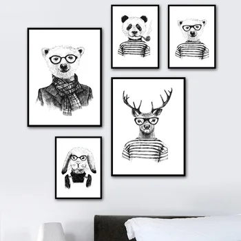 Jelena Panda Bear Wall Art Platno Slikarstvo Nordijska Plakatov In Fotografij Črno Bele Živali, Stenske Slike Za Dnevna Soba Dekoracijo