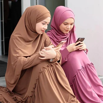 KALNEMOS Muslimansko Obleko Maxi Jeseni Leta 2020 Dolgo Khimar Malezija turški Islamske Čaščenja Haljo+hidžab Trdna Mleko Svilene arabski Oblačila