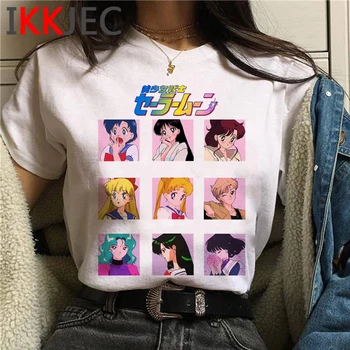 Kawaii Sailor Moon Harajuku majica s kratkimi rokavi Ženske Srčkan Usagi Mačka Anime T Shirt Grafični Ullzang Tshirt Priložnostne Streerwear Vrh Tees Ženski
