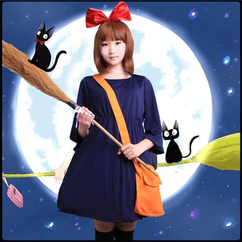 Kiki ' s Delivery Service Anime Cos Halloween Party Cosplay Čarovnica Kiki Človek, Ženska, Cosplay Kostum obleko+headdress+torba