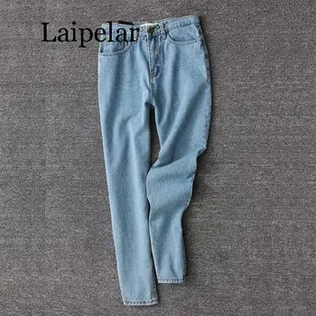 LaipelarVintage ženske fant jeans za ženske mama visoka vitka jeans modra priložnostne svinčnik hlače korejski ulične traper hlače