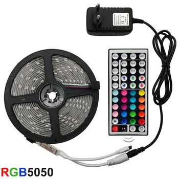LED Trak RGB Svetlobe 5050 SMD 2835 Prilagodljiv Trak fita luči led trakovi, RGB 5M 10 M 15M Trak Diod DC 12V+ Daljinski upravljalnik +Adapter