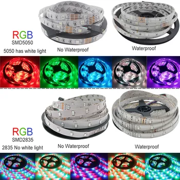 LED Trak RGB Svetlobe 5050 SMD 2835 Prilagodljivo luči led trakovi, RGB 5M 10 M 15M Trak Diod DC 12V+ Daljinski upravljalnik +Adapter nepremočljiva