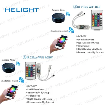 LED Wifi RGB/RGBW+IR 24key trakovi krmilnik S Alexa googlova Domača stran Telefona, Glasbe Nadzor za 5050 RGB 3528 Trakovi