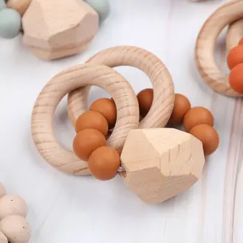 Lesene Klopotec Bukev Strani Začetnih Obroč Baby Teether Igrajo Telovadnici Montessori Igrača F3ME