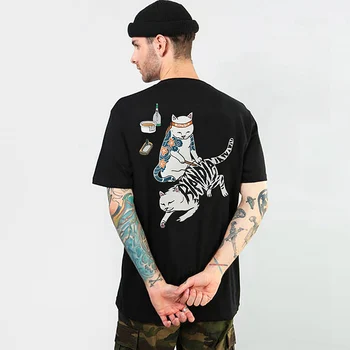 LINDSEY SEADER Hip Hop Majica s kratkimi rokavi Moški Japonski Srednji Prst Mačke T-shirt Harajuku Tshirt Priložnostne Kratek Rokav RIP Vrhovi Tee DIP