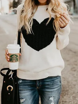 Liva Jeseni, pozimi ženske puloverji puloverji long sleeve jopica slim srce pletene skokih sueter mujer