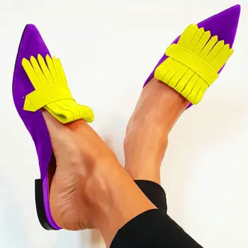 Luksuzne blagovne znamke oranžna rumena puprle blok barve konicami prstov ženske sandale strani slip-on čevlji za ženske modni copate mul