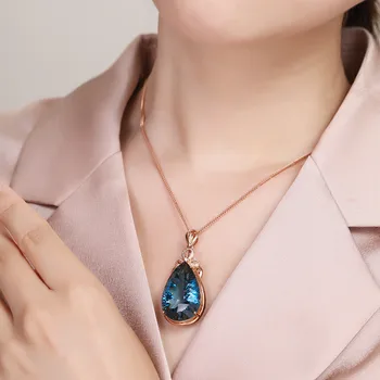 Luksuzni Big 6 Karati Blue Crystal Sapphire dragih kamnov Diamanti Obesek Ogrlice za Ženske Rose Gold Barvi Choker Nakit, Dragulji,