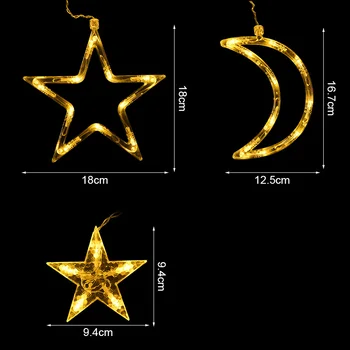 Luna Star Svetlobo Pravljice Led Dekoracijo Noč Svetlobe Niz Star Zavese Poroko Počitnice Eid Mubarak Garland za Dom Dekor Svetlobe