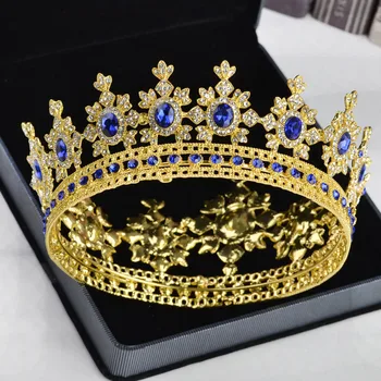 Luxury Gold metal Tiara in Krono Kristalno Nosorogovo Poln Krog Kraljica, Nevesta, lase, nakit Diadem Poroka Poročni Dodatki za Lase