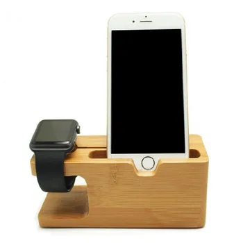 Mobilni Telefon Polnilnik Dock z Gledati Imetnik Desk Bambusa, Lesa, Stojalo Za Polnjenje Apple Watch Polnilnik Za iPhone 6 7 8 Plus X Držalo