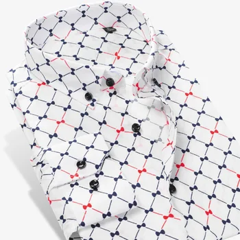 Moda Geometrijski Slog Natisnjeni Mens Poslovanje Priložnostne Majice Bombaž Dolg Rokav Non-iron Gumb Navzdol mladenič Obleko Srajco