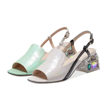 MORAZORA 2020 Poletje ženske sandale pravega usnja kvadratnih petah dame čevlji modni kvadratni toe mešane barve, ženska, čevlji