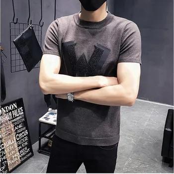 Moške Kratek Rokav T-Shirt za Moške Bombaž Majhne River korejski Trend Slim Pol Rokav Mladine Športna majica s kratkimi rokavi