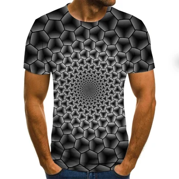 Moške piramida geometrije 3D Jersey, moške krog vratu T-shirt kratek rokav, men ' s high-end poletje T-shirt, neformalno hip-hop