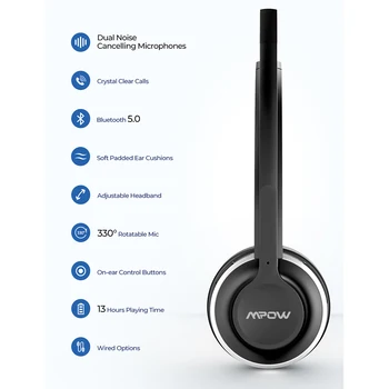 Mpow HC3 Bluetooth 5.0 Slušalke z Dvojno šumov Mikrofona Jasno Brezžično in Žično Slušalko Za Prenosni RAČUNALNIK klicni Center Telefoni