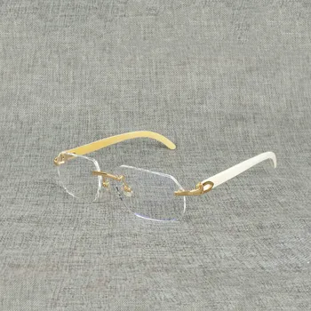 Naravnega Lesa Kvadratnih Jasno Očala Moških Buffalo Rog Oversize Rimless Očala Okvir za Moške Branje Optičnih Ovalne Oculos Očala