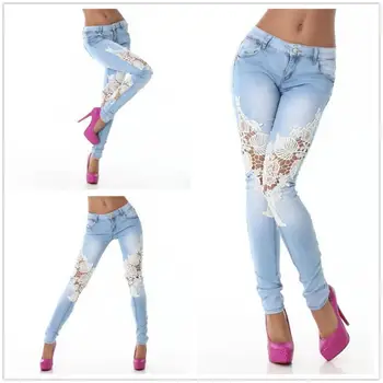 NFIVE blagovne Znamke 2018 Ženske Slim Dolge Jeans Evropske Ameriški Pomlad Strani Čipke Preplete Jean Vezenje Zadrgo Majhna Stopala Hlače