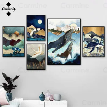 Nordijska Srčkan Delfin Delfin in Belo Platno Stensko Slikarstvo Umetnost Natisni Slike Doma Dekor Živali Plakate za notranjo Dekoracijo