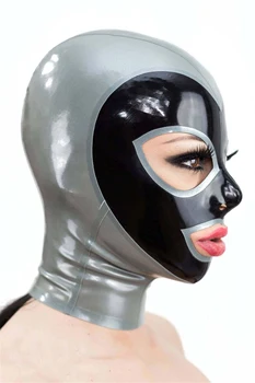 Nova zasnova seksi eksotičnih klub perilo ročno srebrna z črno latex srčkan odprte oči&usta nazaj zadrgo cekc Kostum dihalne fetiš