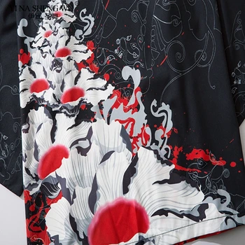 Novi Japonski Kimonos Moške Poletne Kostume Harajuku Yukata Anime Tiskanja Ohlapne Majice Ženske Jopico Samurai Japonske Tradicionalne Coats