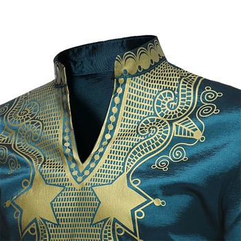 Novo 2021 Moda Afriške moška T-shirt Bogato Bazin Tiskanja Vrhovi Shirt Obleko z Dolgimi Rokavi za Afriške Obleke Človek Športna Oblačila