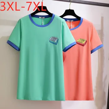 Novo 2021 plus velikost dame poletje zgornji deli oblačil za ženske velika svoboden priložnostne kratek rokav zelena oranžna bombaža T-shirt 3XL 4XL 5XL 6XL 7XL