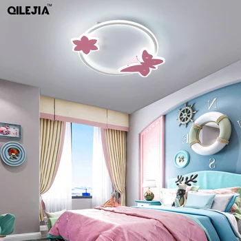 Otrok stropne luči za spalnico beli in roza barvi Metulj in roža stropna svetilka svetlobna telesa z daljinskim upravljalnikom