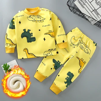 Otroška Oblačila Kompleti za Dekle, 3-8y Plus Žamet Toplotne Perilo Zgostitev Bombaž Baby Fantje Oblačila, Pižame bo Ustrezala Otroški Kostumi