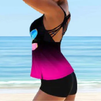 Plus Velikost 8XL Ženske Tankini Hlače Retro Tiskanja Cvetlični Dame Kopalke Bikini Komplet Dveh Kosov Kopalke Tankini Plažo