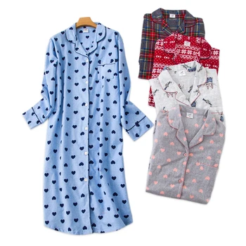 Plus velikost dolgo spanje obleka ženske sleepwear pozimi toplo brušen bombaž dolg rokav nightgowns Ženske pižame noč dolga obleka