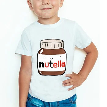 Poletje T-shirt Nutella Tiskanja Srčkan Beli Vrhovi okoli Vratu Bombaž Mehka T-Shirt Kratek Rokav Moda Kawaii Fantje Dekleta T-Shirt
