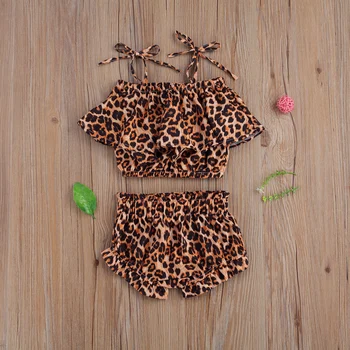 Pudcoco Newborn Baby Girl Obleke Ramenski Frenulum U-ovratnik Ogrlicom Camisole Cvet Leopard Tiskanja Vrhovi Hlače 2Pcs Obleke Set
