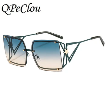 QPeClou 2020 Novo Vintage Kovinski Prevelik Kvadratnih Sončna Očala Ženske Modni Punk Star Očala Za Sonce Moških Velik Okvir Odtenki