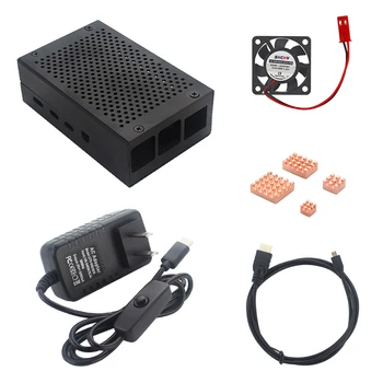 Raspberry Pi 4 Aluminij Metal Primeru Box + napajalnik + Mikro Video Kabel + hladilnega telesa + Hladilni Ventilator za Maline 4 Model B