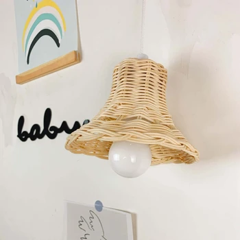 Rattan Lampshade Ročno Tkane Dvoslojni Bambus Dome Lampshade Azijskih Kmečko Japonski Lučka Design
